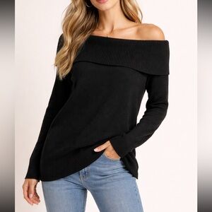 Marled United Clothing Off-Shoulder Knit Sweater Black Medium NWT Side Slits
